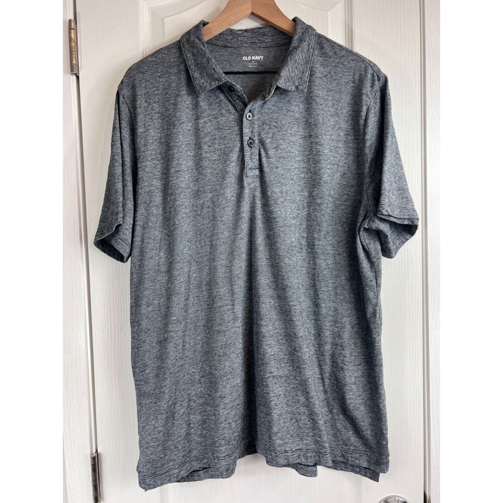 Old Navy Soft Washed Jersey Polo Shirt Short Sleeve Black Stripe Men's XL